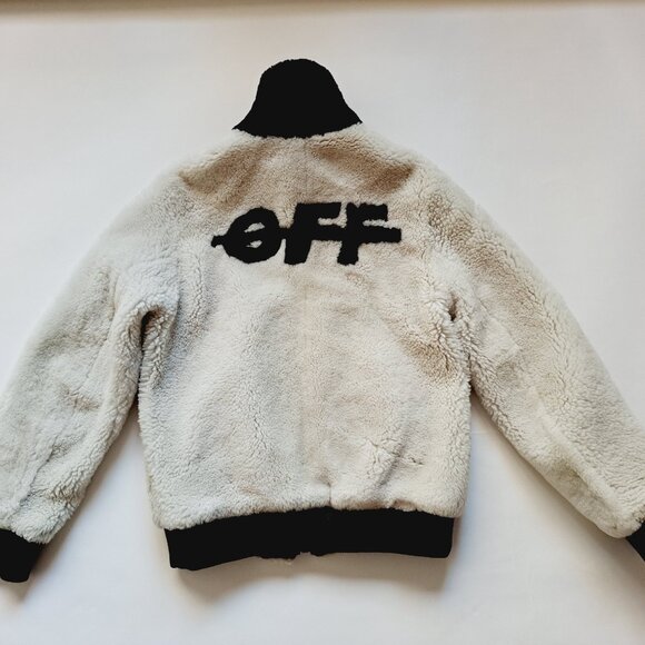 Off-White Shearling Bomber Jacket Size M - Picture 9 of 16